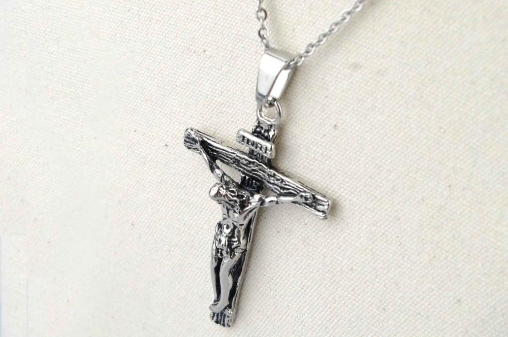 AMUMIU Biker Sieraden Voor Mannen 316L Rvs Pretty INRI Crucifix Hanger Ketting HZP164: Default Title
