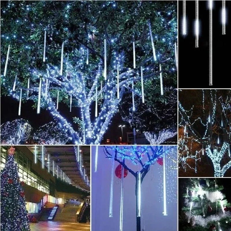 30/50cm 8 tubos lluvia de meteoros luces LED de cadena decoraciones para árboles de Navidad guirnalda de calle para decoración Navidad Año Navidad
