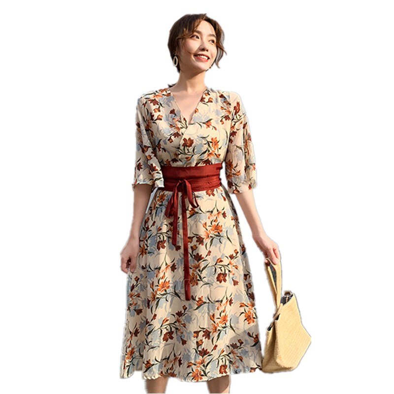 Vestido de estilo japonés con estampado de flores para mujer, ropa de calle femenina, estilo informal, Retro, Harajuku, Yukata, Obi