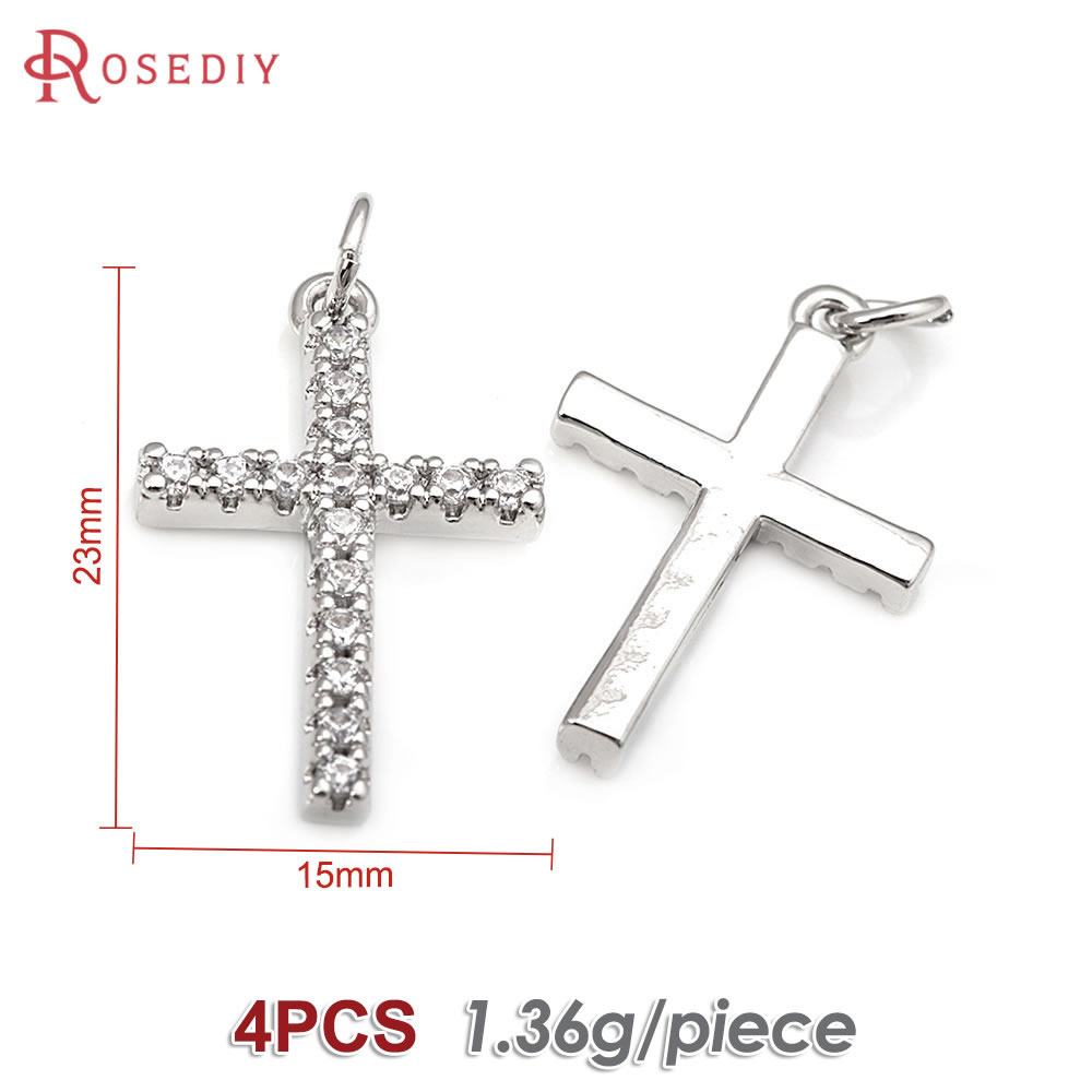 4 stk. messing zirkon kors halskæder charms vedhæng tilbehør smykkefremstillingsmaterialer rosediy officiel hjemmeside: Rose guld farve
