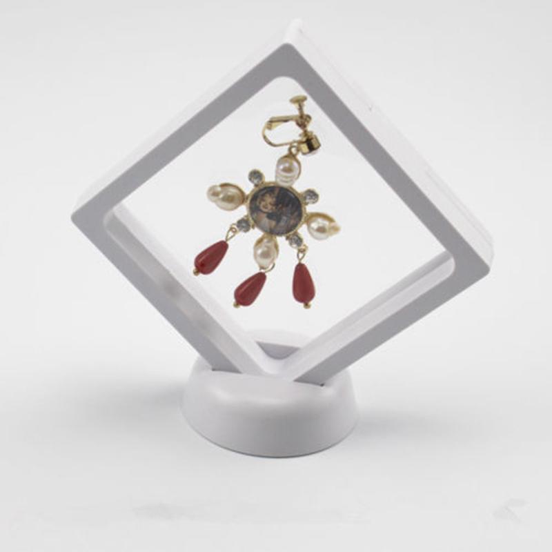 3d flydende billedramme skygge kasse smykker display stativ ring vedhæng holder beskytte smykker sten præsentation sag: Hvid 90 x 90mm