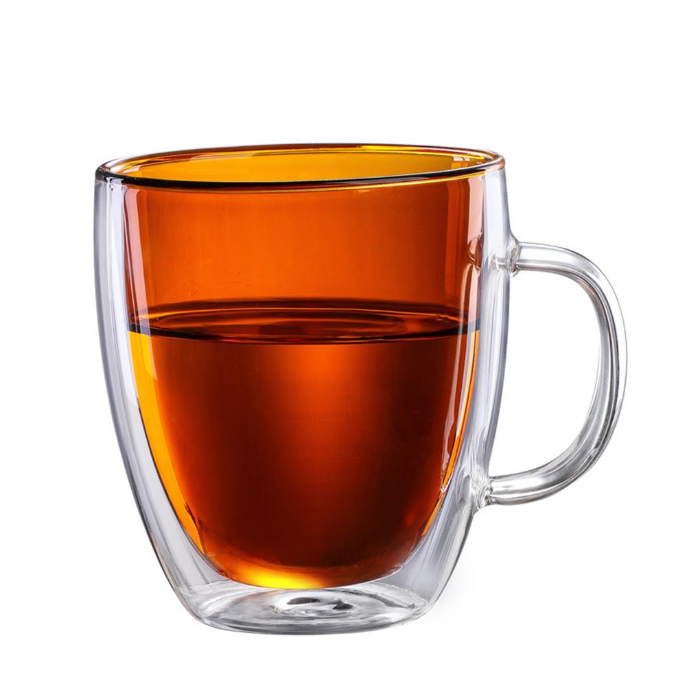 Double-wall Insulated Glass Coffee Cup Tea Mugs with Handle High Borosilicate Juice Glass: 450ml yellow