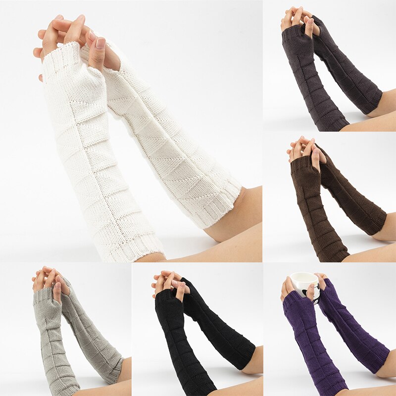 Retro kvinnlig kausal damhandskar twist fingerlösa handskar vinter armvärmare lång stickad vante för dam damhandskar