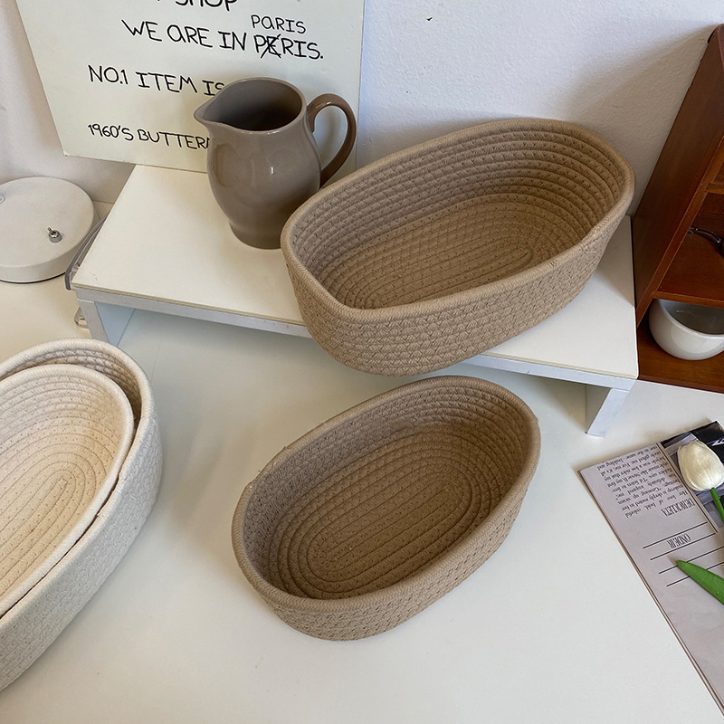 Hand Woven Storage Basket Storage Box Cosmetics Snack Desktop Sundries Storage Basket Cotton Rope Woven