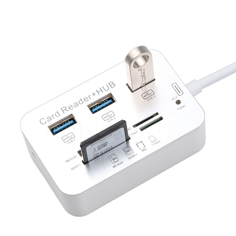 Mini Usb Hub 3.0 Multi Hub + Kaartlezer Combo High Speed Met Ms/Sd/M2/Tf kaartlezer 3 Poorts Usb Splitter Hub Cover Voor Laptop