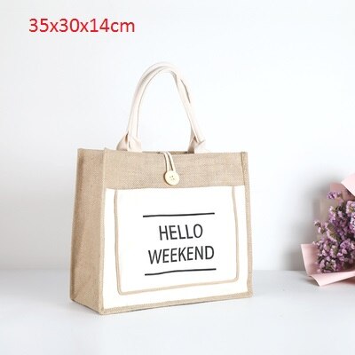 3 maten groen/wit/zwart bedrukt grote capaciteit draagbare katoenen linnen boodschappentas dames handtas grote schoudertassen: Wit 35 x 30 x 14cm