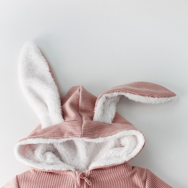 Bunny Baby Winter Rompertjes Voor Jongens Jumpsuit Pluche Voering Baby Meisje Romper Lange Oren Hooded Baby Onesie Peuter Baby Kleding 1Pc