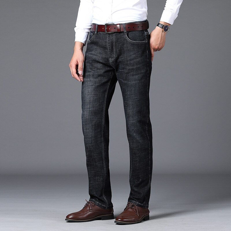 Herfst en winter heren business zwarte jeans slim fit denim stretch broek heren merk broeken