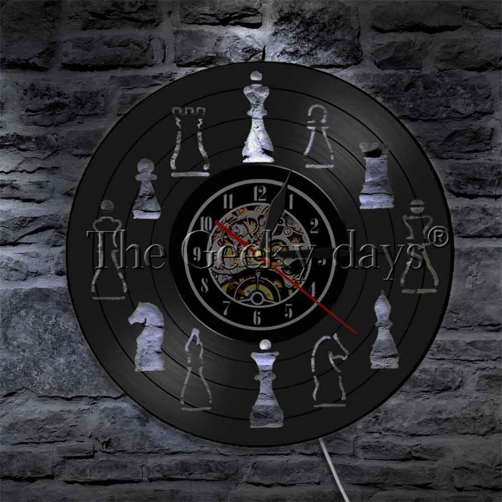 Schach Stück Wanduhr Kreative Schach Club Vinyl Record Wanduhr Vintage Wand Kunst Wand Uhr Decor Chessman Schach Liebhaber