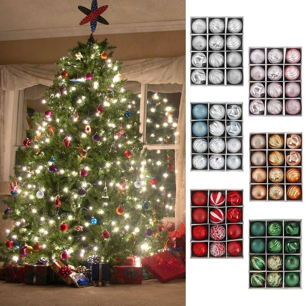 12pcs 6cm Luxury Christmas Tree Ornaments Balls Hanging Xmas Tree Decor Ball for Home Year Party