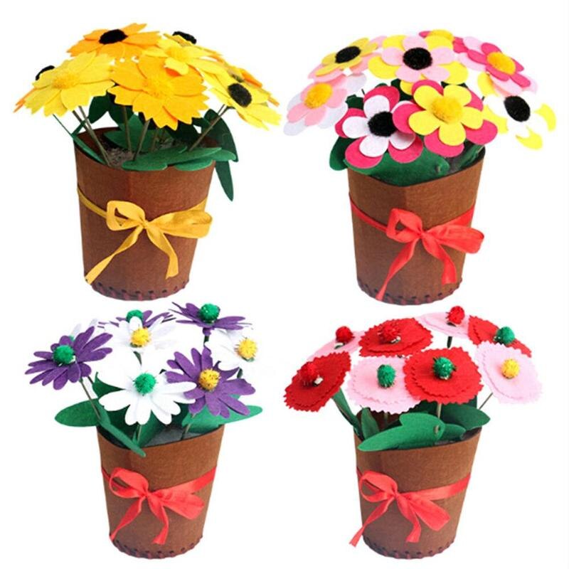 Diy Non-woven Potted Plant Children Handmade Material Carnation Sewing For Mother's Simulation Diy Potted Flowerpot Ba O9X9