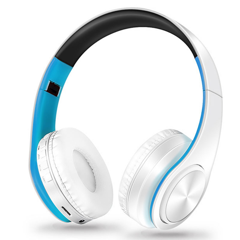 Auriculares inalámbricos estéreo Auriculares inalámbricos con Bluetooth auriculares inalámbricos portátiles compatible con radio FM tarjeta TF con micrófono para teléfono: white blue