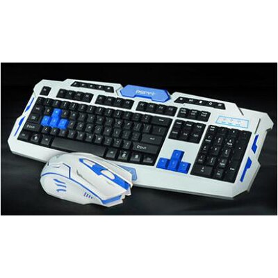 Trådlöst tangentbord mus combo set usb 2.4 ghz 1600 dpi gaming gamer spel möss multimedia vattentät för dator pc skrivbord: Vit blå