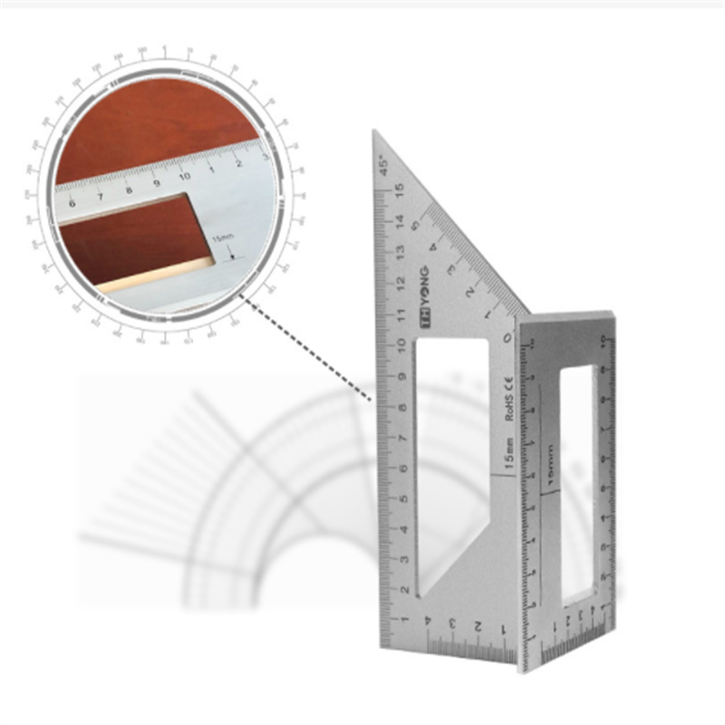 Regla de ángulo de calibre cuadrado multifuncional de 45/90 grados, herramientas de medición de calibre de línea de de trazado de carpintería de aleación de aluminio: Default Title