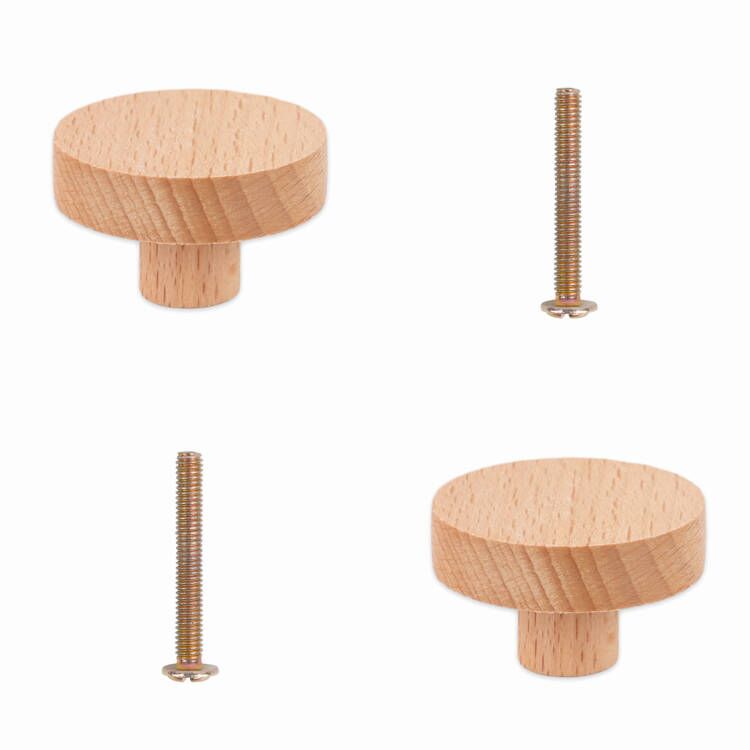 Round Wooden Cabinet Knobs Wood cupboard Furniture Wardrobe Drawer Pulls Handles with Screws for Wardrobe Dresser Closet: black