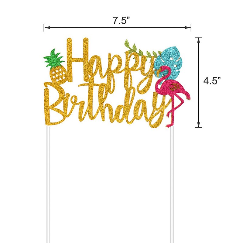 Tropical Flamingo Pineapple Happy Birthday Cake Topper Kids Baby Shower Birthday Wedding Cake Decoration Hawaii Party Supplies: Olive