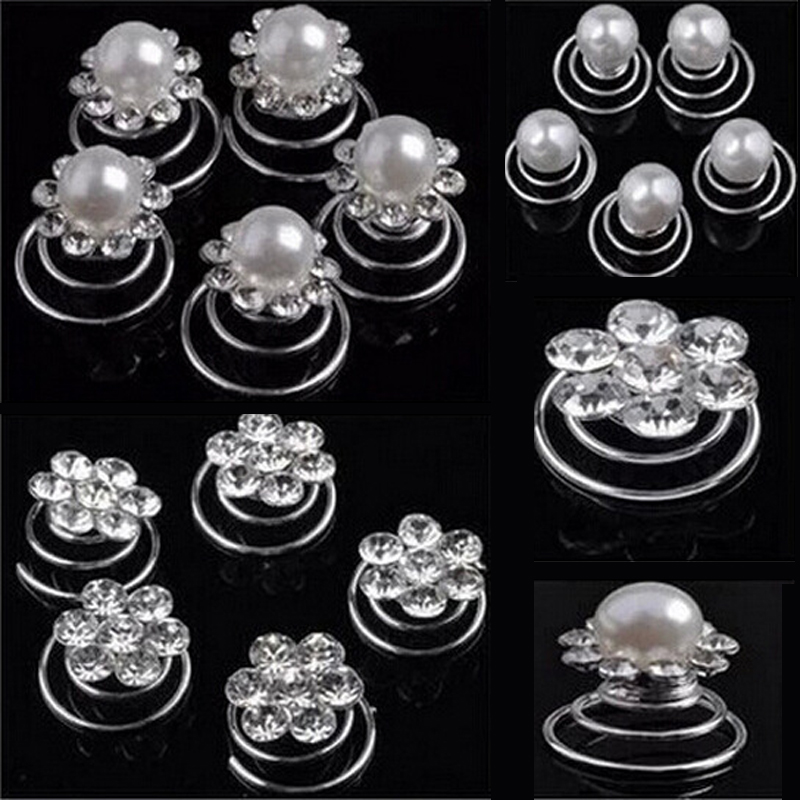 LNRRABC 12Pcs Women Simulated Pearl Crystal Scrunchie Twist Hair pins Ornament Wedding Party Hairwear Hair Accessories