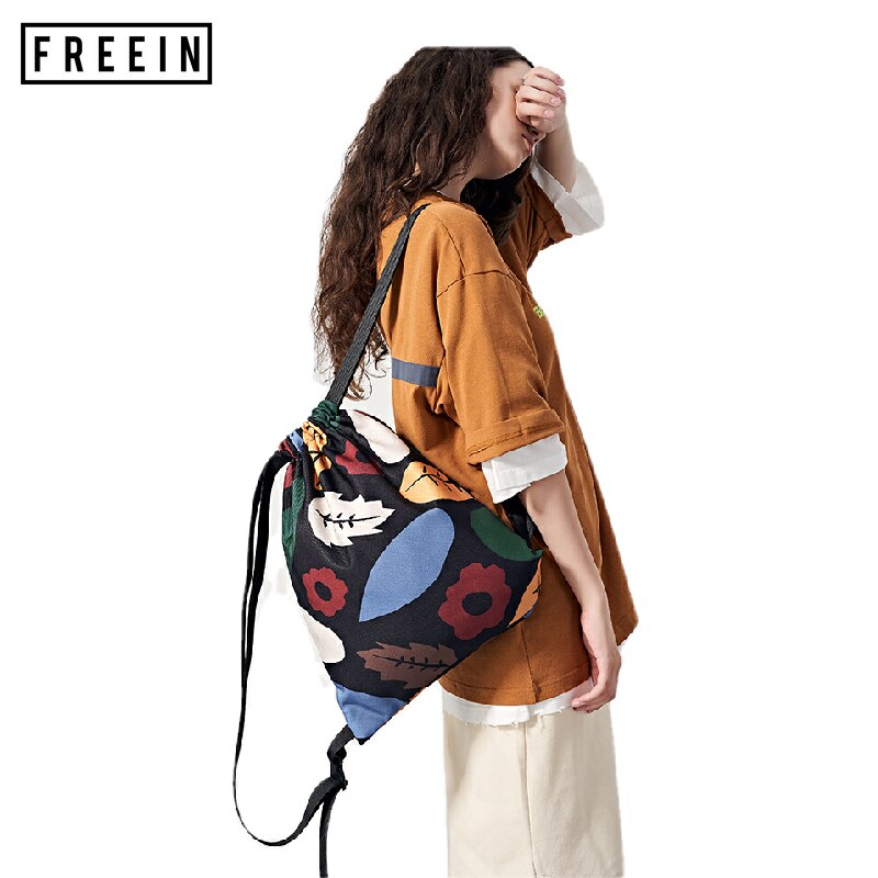 Freein Kleurrijke Gedrukt Pouch Tasje Rugzak Bloemblaadje Leaf Outdoor Waterdichte Japanse Wandelen Lente Zomer Stijl