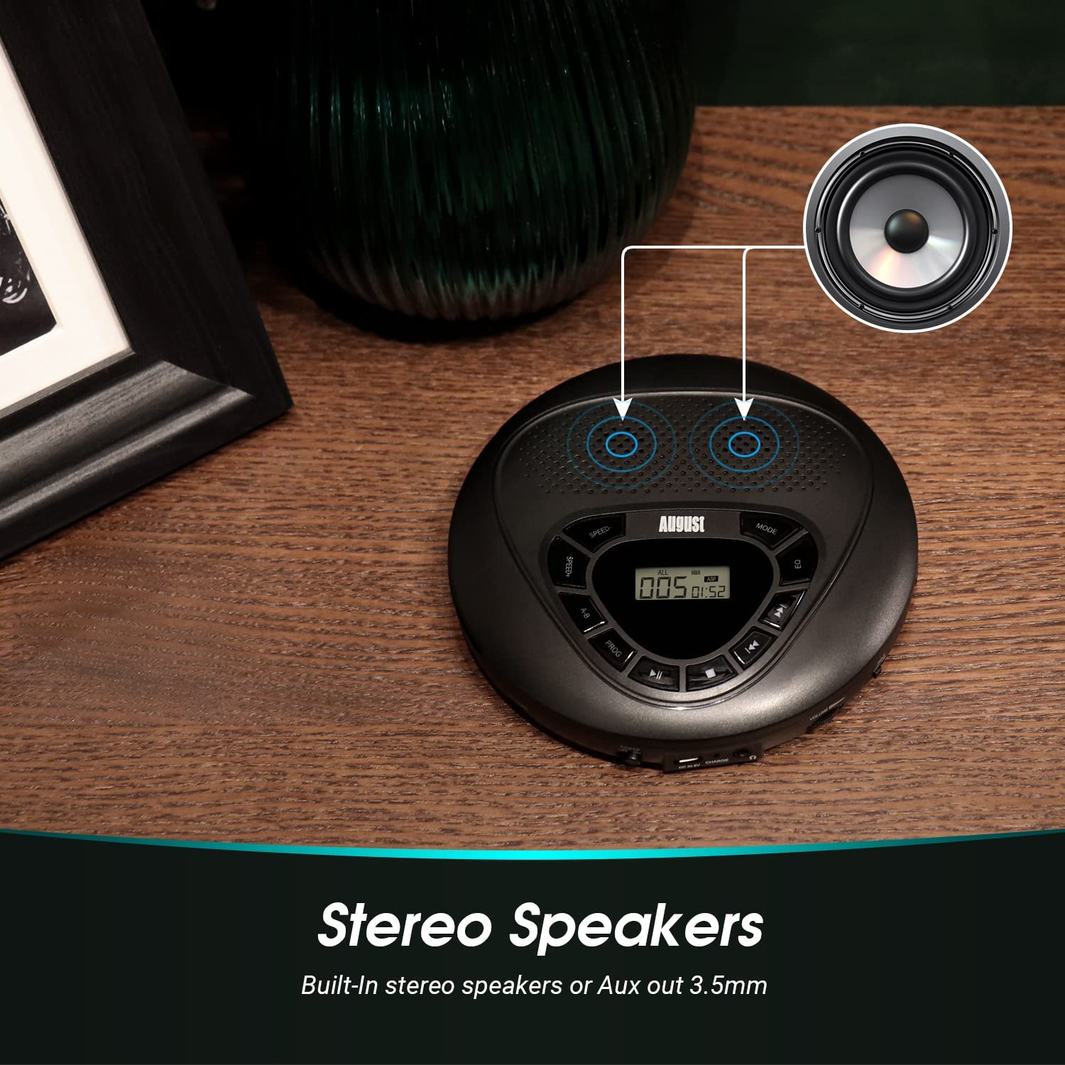 August  se10 tragbarer cd-player mit kopfhöreranschluss, hifi-musikwiedergabe, wiederaufladbarer cd-player mit aux-kabel und tf-kartenunterstützung.