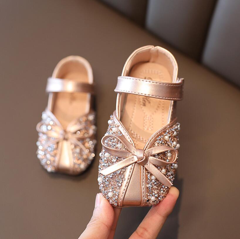 Herfst kinderschoenen meisjes platte hak prinses dans sandalen kinderschoenen glitter leer meisjes feestjurk trouwschoenen