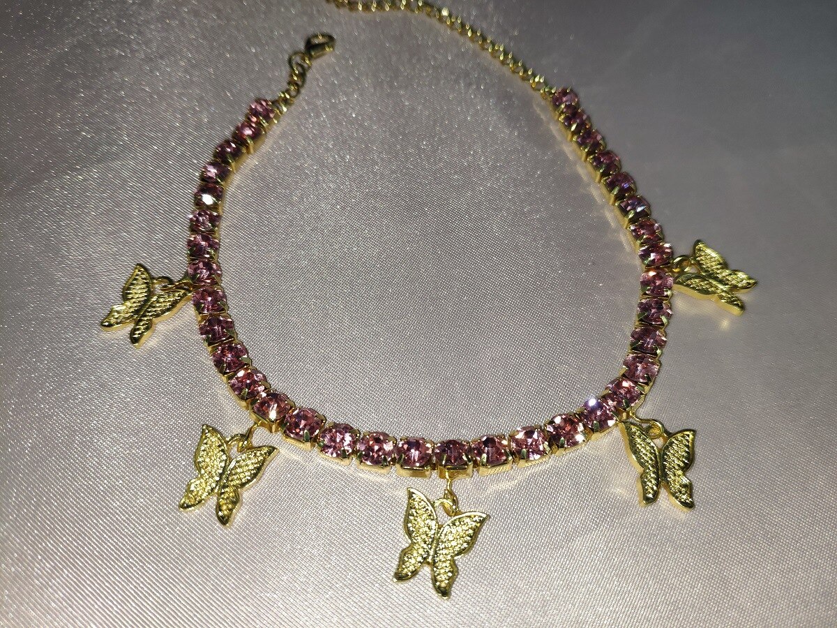 Kreuz Grenze Kreative Mann-gemacht Diamant Kleine Schmetterling Anhänger Fußkettchen Weibliche Beliebte Schmetterling Element Neue Stil glänzend Fuß Orna: Rosa Gold plattiert