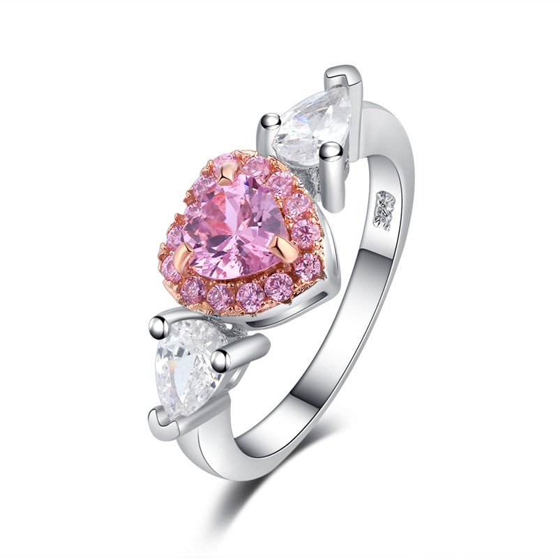 Bague de mariage en Zircon rose en forme de cœur pour femmes, anneau de Simulation, bijoux de fiançailles, d'amour