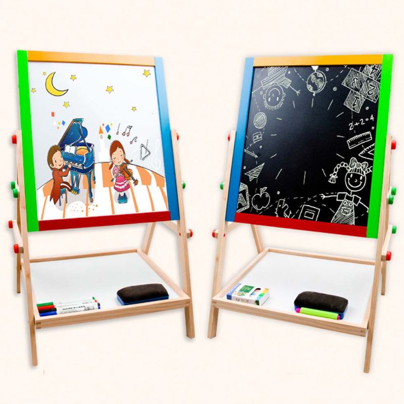 1 Set Kid 'S Houten Kunst Ezel Dubbelzijdige Hoogte Verstelbare Schilderen Schoolbord Voor Peuters Kinderen