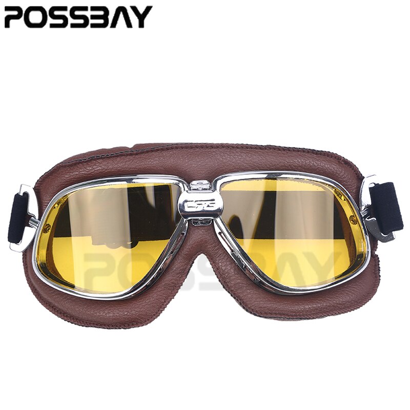 Läder motorcykel glasögon vintage pilot motocross glasögon hjälm cykling glasögon solglasögon för harley style cafe racer gafas