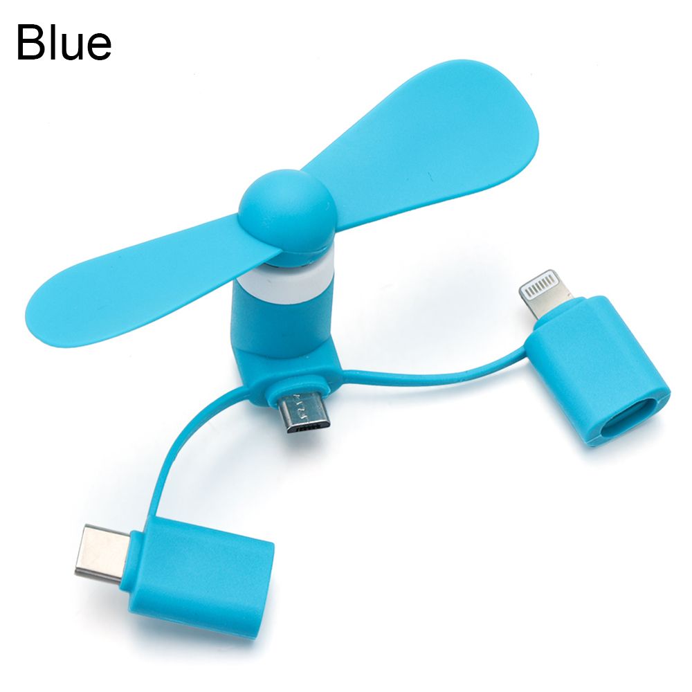 Für Android IPhone Typ-c Für Samsung Huawei iPad Tragbare 3in1 Mini Telefon Fan Kühler praktisch Kühler Reise zubehör: Blau