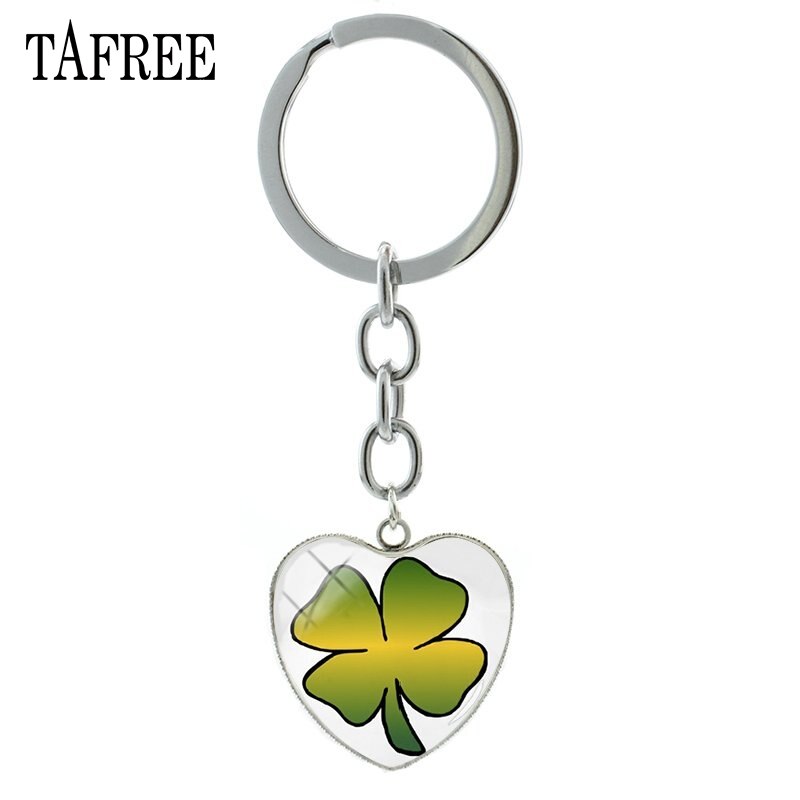 TAFREE Lucky Clover Hart Vorm Sleutelhanger Vlinder Sleutelhanger klavertje Vier Populaire Cabochon Sieraden Voor QF368: QF359