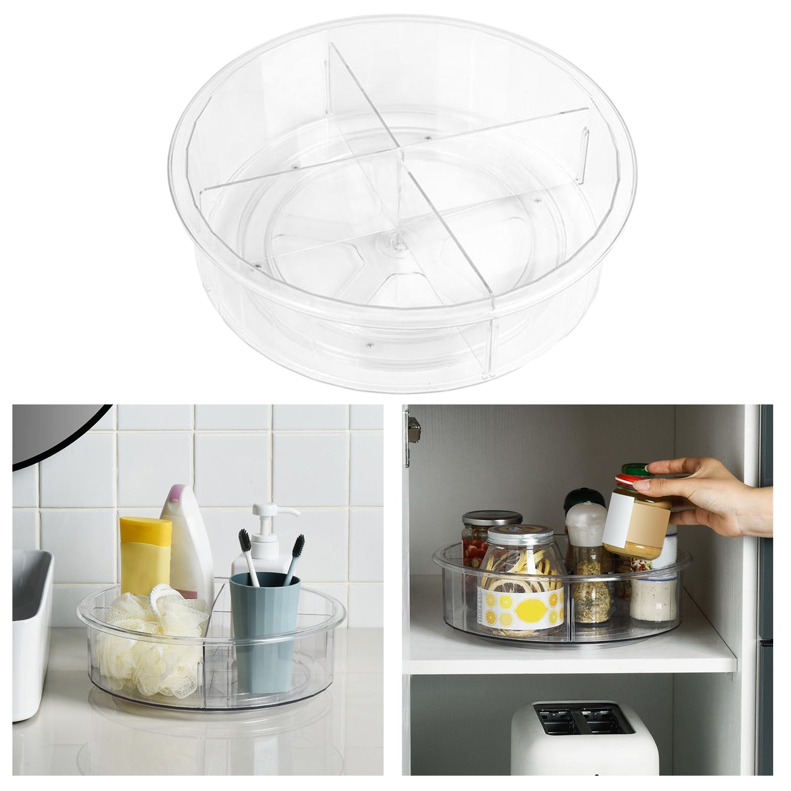 11" Lazy Susan Turntable Organizer Divided Spice Rack Holder for Cosmetic Pantry