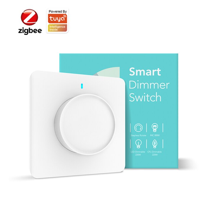 Intelligenter zigbee-drehschalter mit led-dimmfunktion, kompatibel mit tuya zigbee hub und smart life app 220v 110v /uk), unterstützt alexa und google home.: Default Title