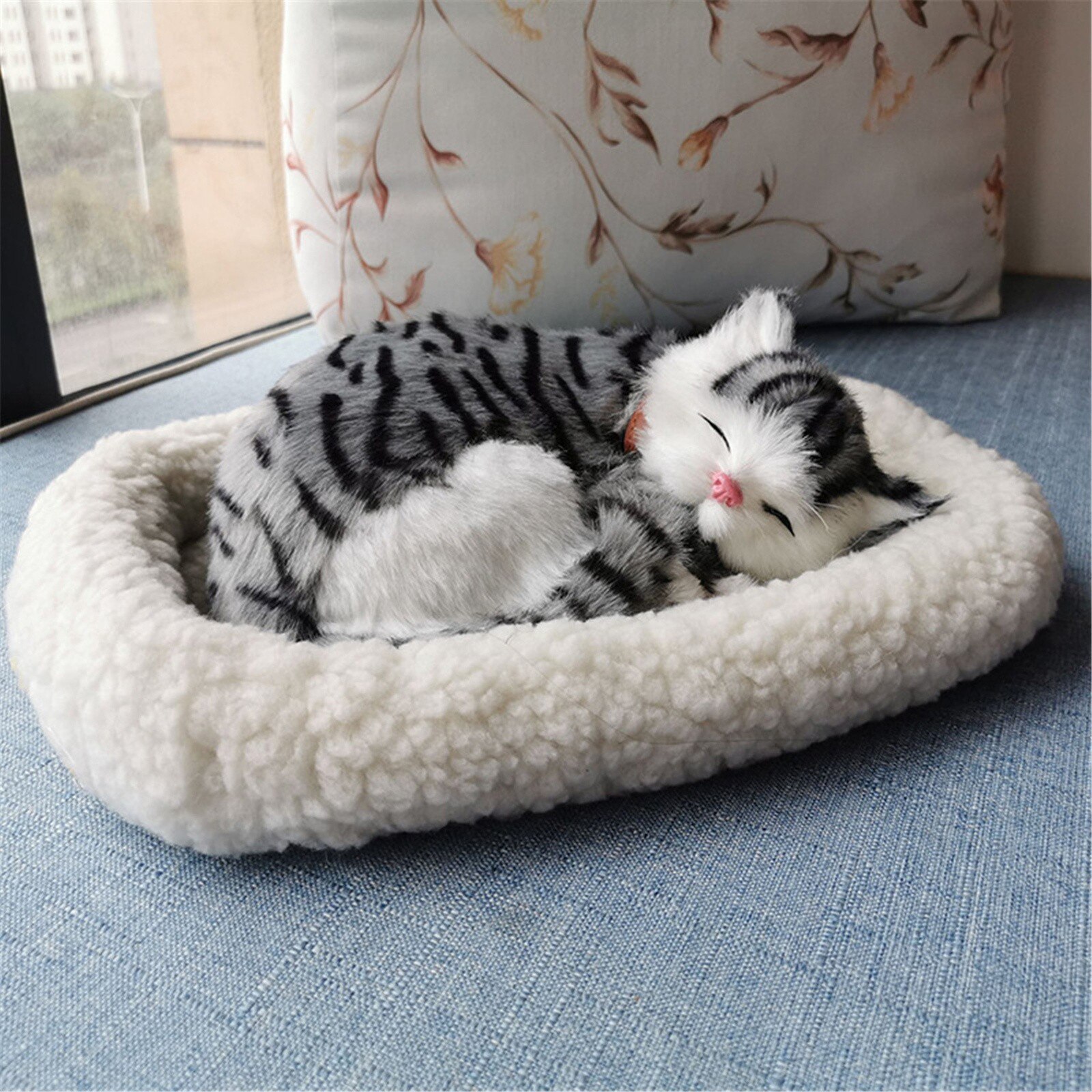 Realistische Slapen Knuffel Ademhaling Kat Harige Hond Knuffel Met Mat Creatieve Dieren Decor Voor Kids Baby