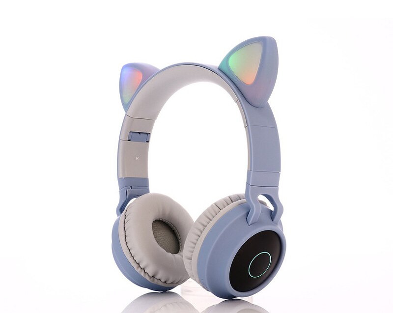 Cuffie Bluetooth a LED con orecchio di gatto cuffie carine, cuffie Bluetooth per bambini per ragazze cuffie vivavoce con luce incandescente cuffie da gioco: 028C gray no box