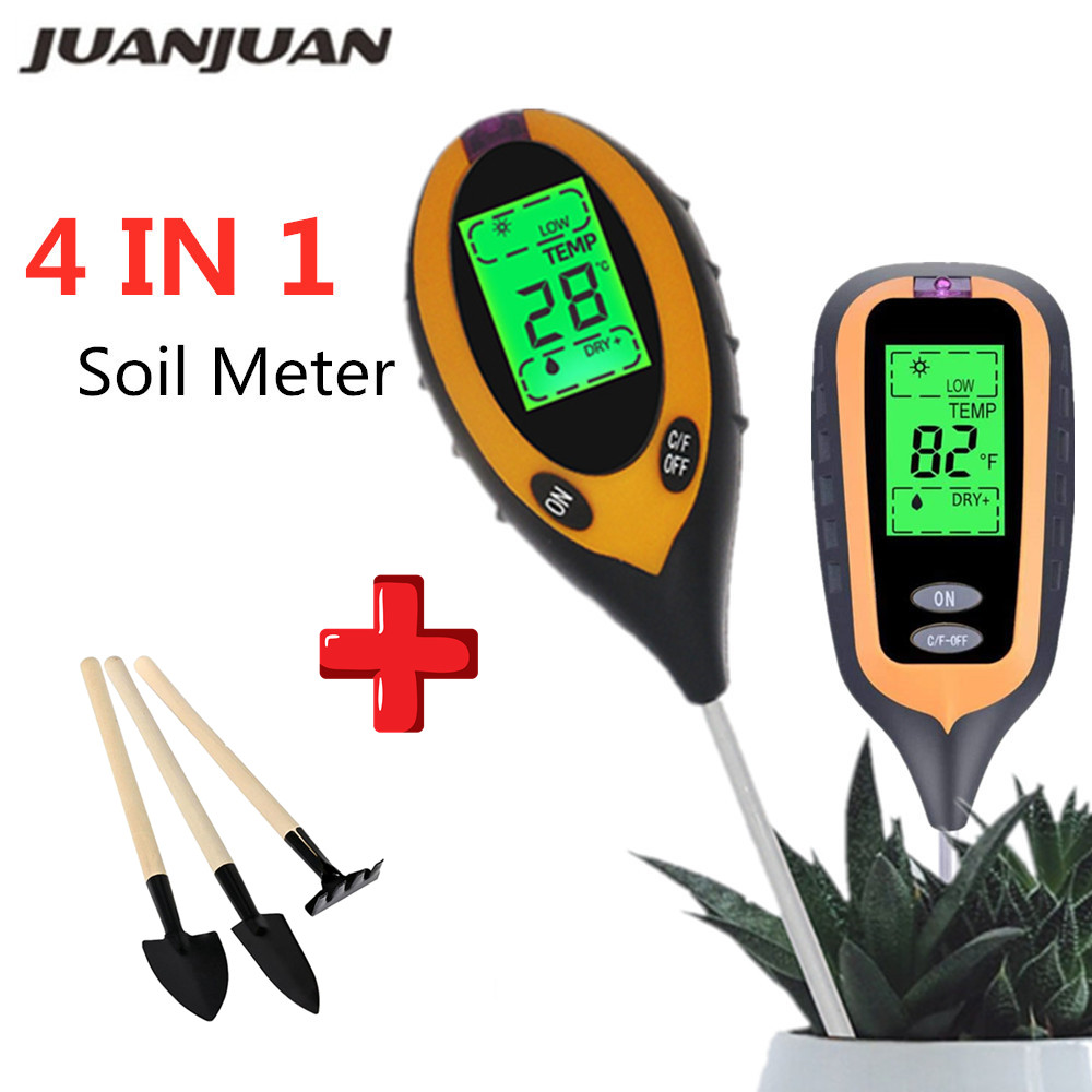 4 In 1 Soil PH Meter Soil Temperature Solar Moisture PH Meter Tester Garden Plants Flowers with Mini Gardening Tools Three-piece