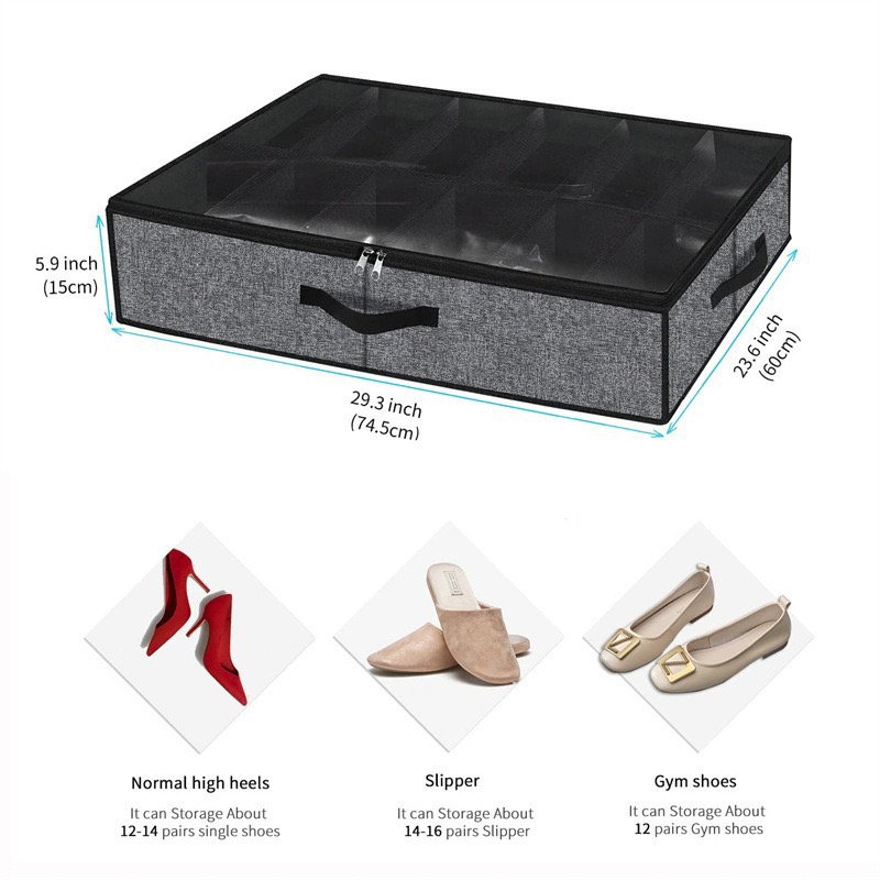 1 Piece Under-bed Shoe Storage Organizer Box, Can Accommodate 12 to 16 Pairs of Shoes, with Transparent Window, Foldable