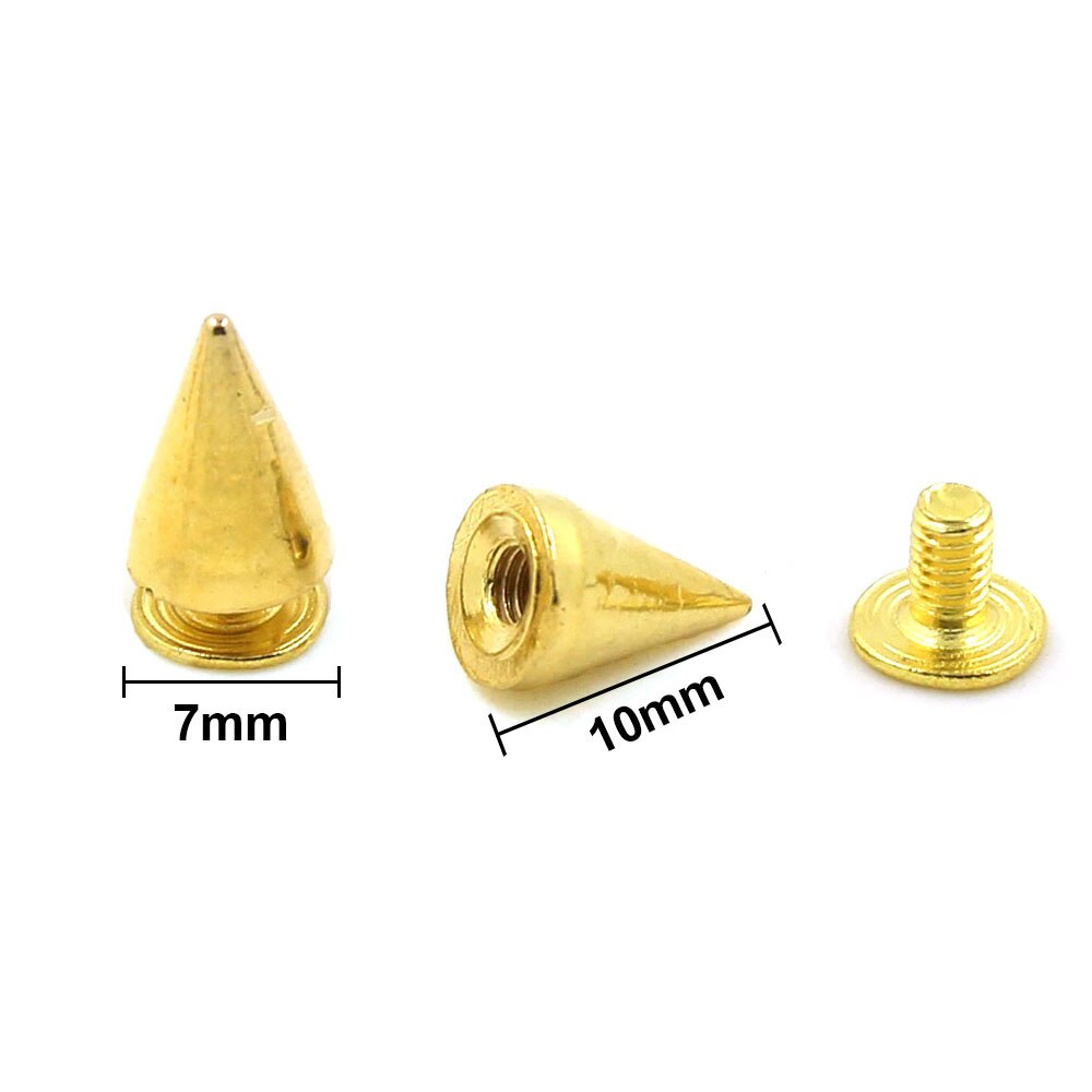 Tachuelas y pinchos de Metal de 7x10mm para ropa, zapatos, bolsos y cinturones, oro, plata, negro o bronce, remaches de cuero Punk, 100 Uds.