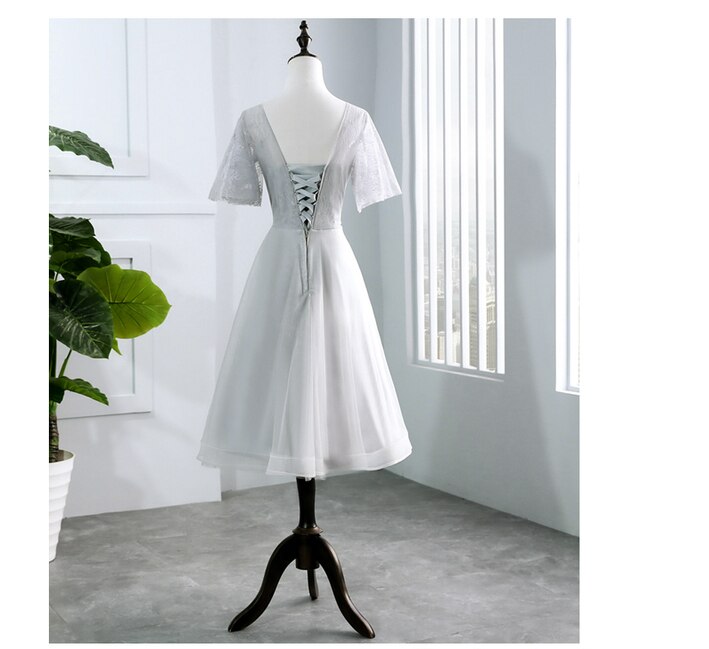 Real Photo Grijs O Hals Vintage Koninklijke Koreaanse Bruid Size 2 Jurk Prom Jurken Baljurken Vrouw Tulle Ball gown H4219