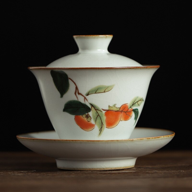 Pastoral keramik gaiwan fågelterrin kung fu teservis handgjord målning stor skål drinkware teskål: C