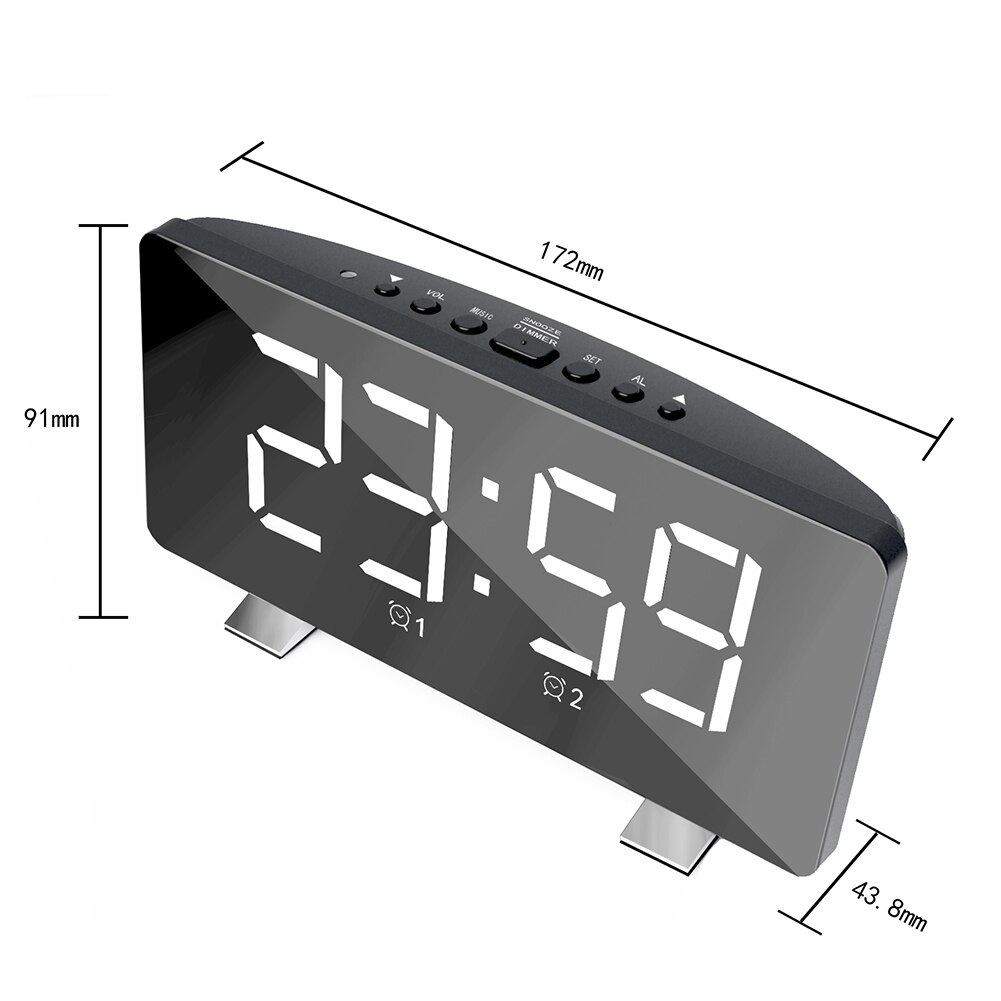 Lancoon Digitale wekker, grote led-display, spiegelklok met sluimerfunctie, instelbare helderheid, geschikt voor thuis, slaapkamer, woonkamer, kantoor, reizen (wit