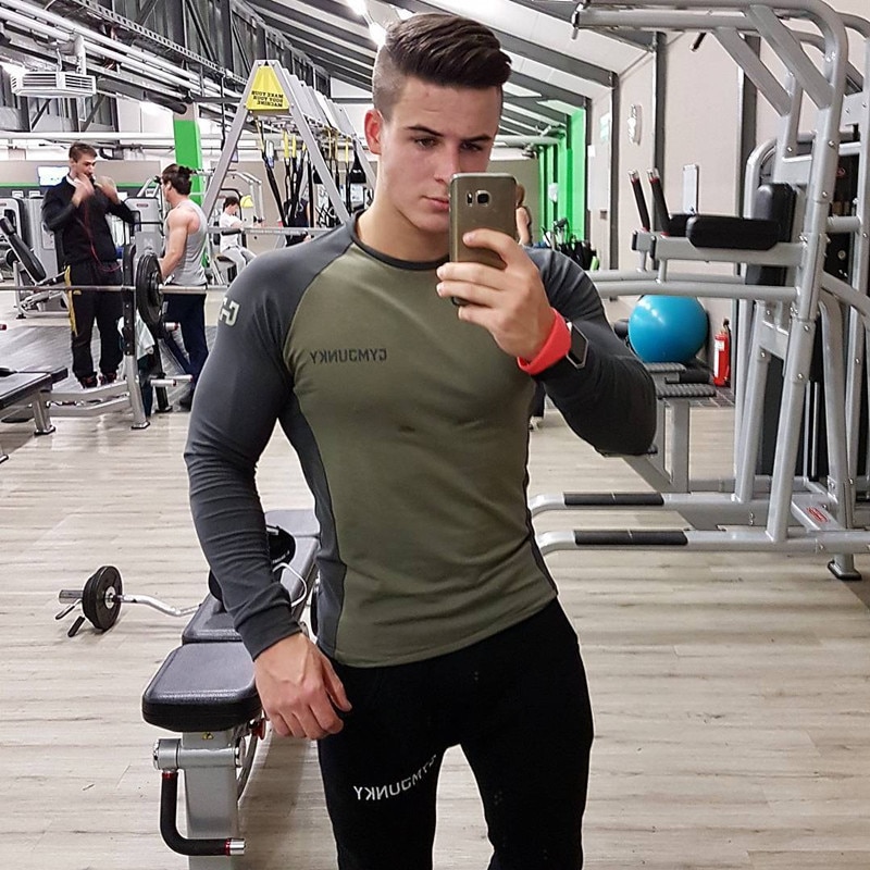 Bomuldsgymnastik mænd lang skjorte sport t-shirt mænd kortærmet løbeskjorte mænd træning trænings t-shirts fitness top sport t-shirt