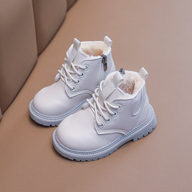 SKHEK enfants bottes de neige automne épaississement coton chaussures garçons filles imperméable antidérapant bottines enfants bottes en cuir: WHITE / 25