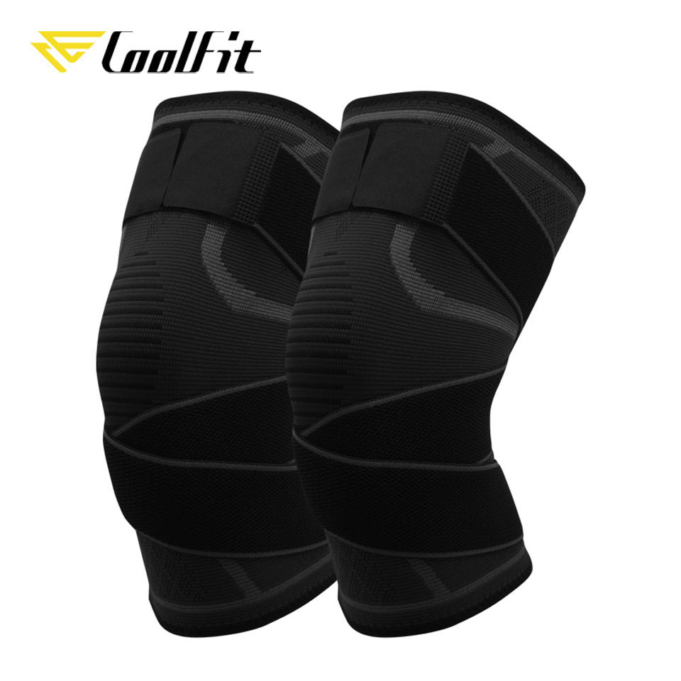 CoolFit 1 Pair Knee Brace Compression Sleeve with Strap for Best Support & Pain Relief for Meniscus Tear, Arthritis, Basketball: Black / L