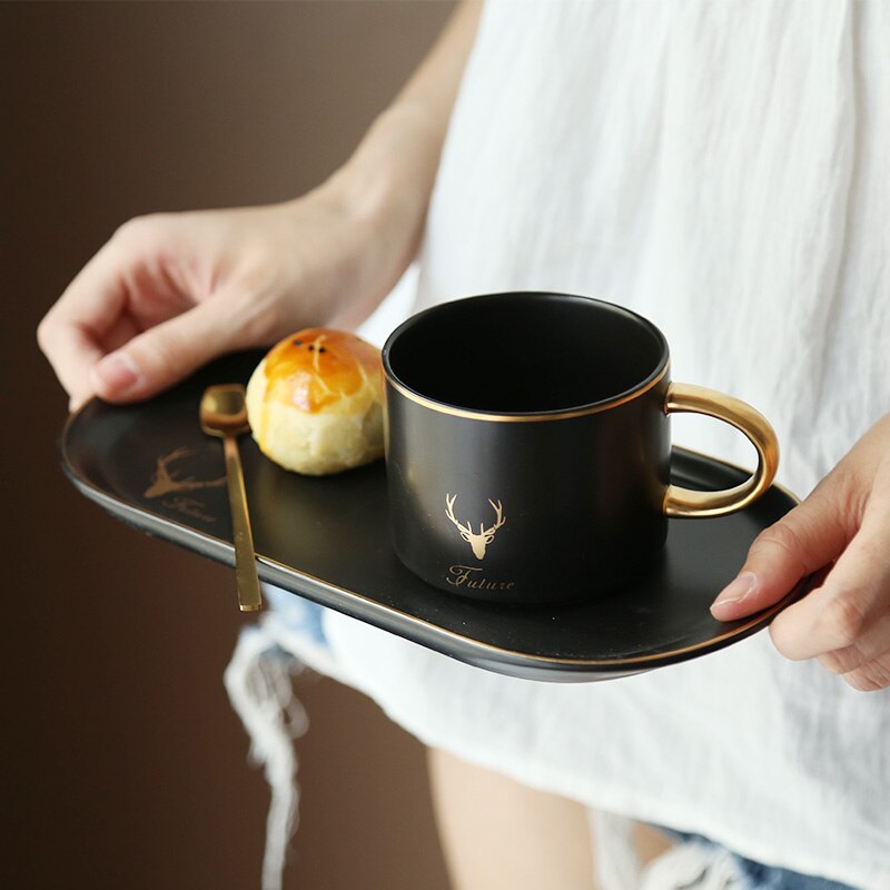 Ceramics Coffee Cup Saucer Spoon Set Milk Tea Coffee Mugs Breakfast Bread Dessert Plate Dish Cup Set Home Office Drinkware
