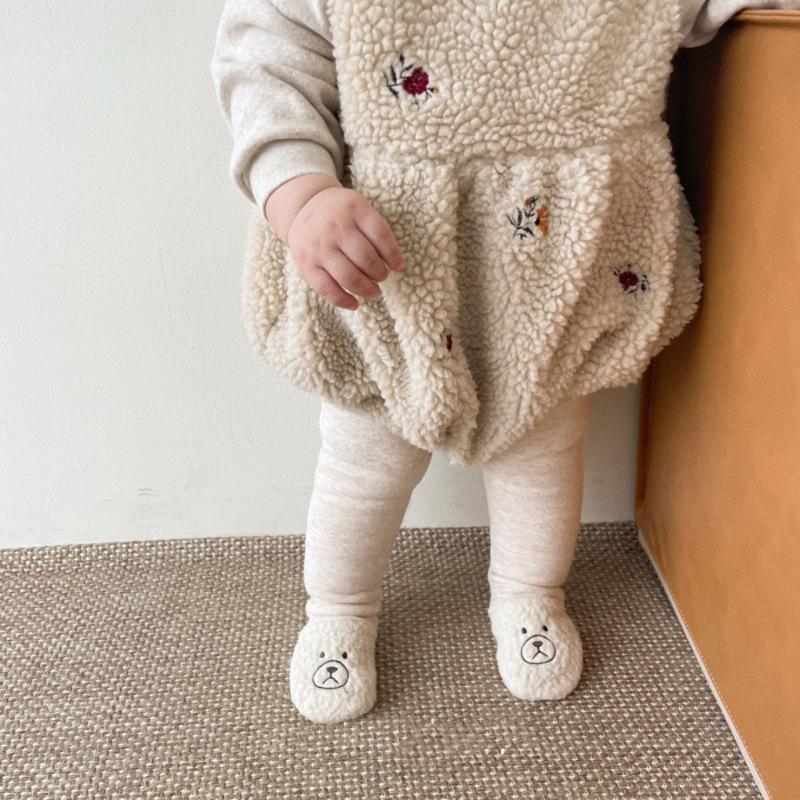 neue Baby Bär Strumpfhosen Niedlichen Karikatur-Art Mädchen Gamaschen Winter Kleinkind Warme Pp Hosen Jungen Vlies Gamaschen 0-24M: Beige grau / 9M  73cm