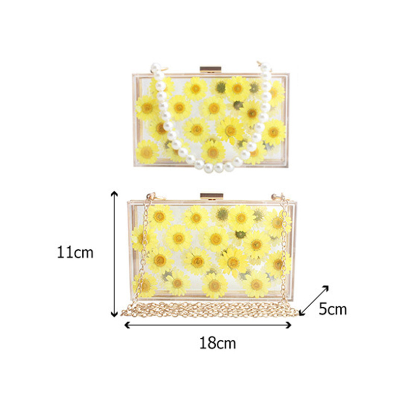 Women Acrylic Sunflower Printed Clear Purse Transparent Crossbody Bag Through Handbags Evening Clutch Events Approved