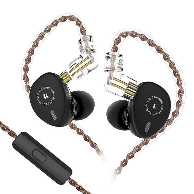 KBEAR KB06 2BA+1DD Hybrid Hifi Music Monitor DJ Studio CNC Metal Running Sport In Ear Stereo Earphone Headset Earbuds: Black with mic