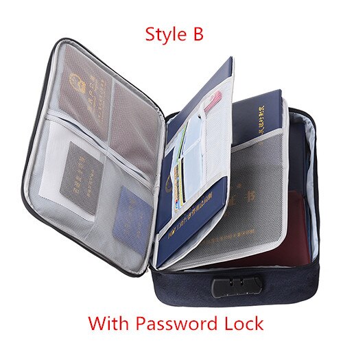 Bolsa de documentos de gran capacidad para hombre, paquete de almacenamiento impermeable, billetera para pasaporte de viaje, organizador de tarjetas, artículos de accesorios para el hogar: B Style Dark Blue