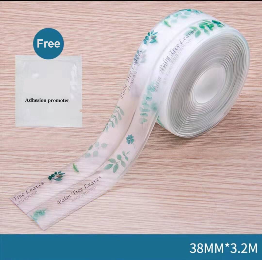 Multi print gennemsigtig 3.2 mx 38mm pvc tætningsbånd tape vinduer bad køkken vandtæt selvklæbende søm toilet hjørne: Palme blade