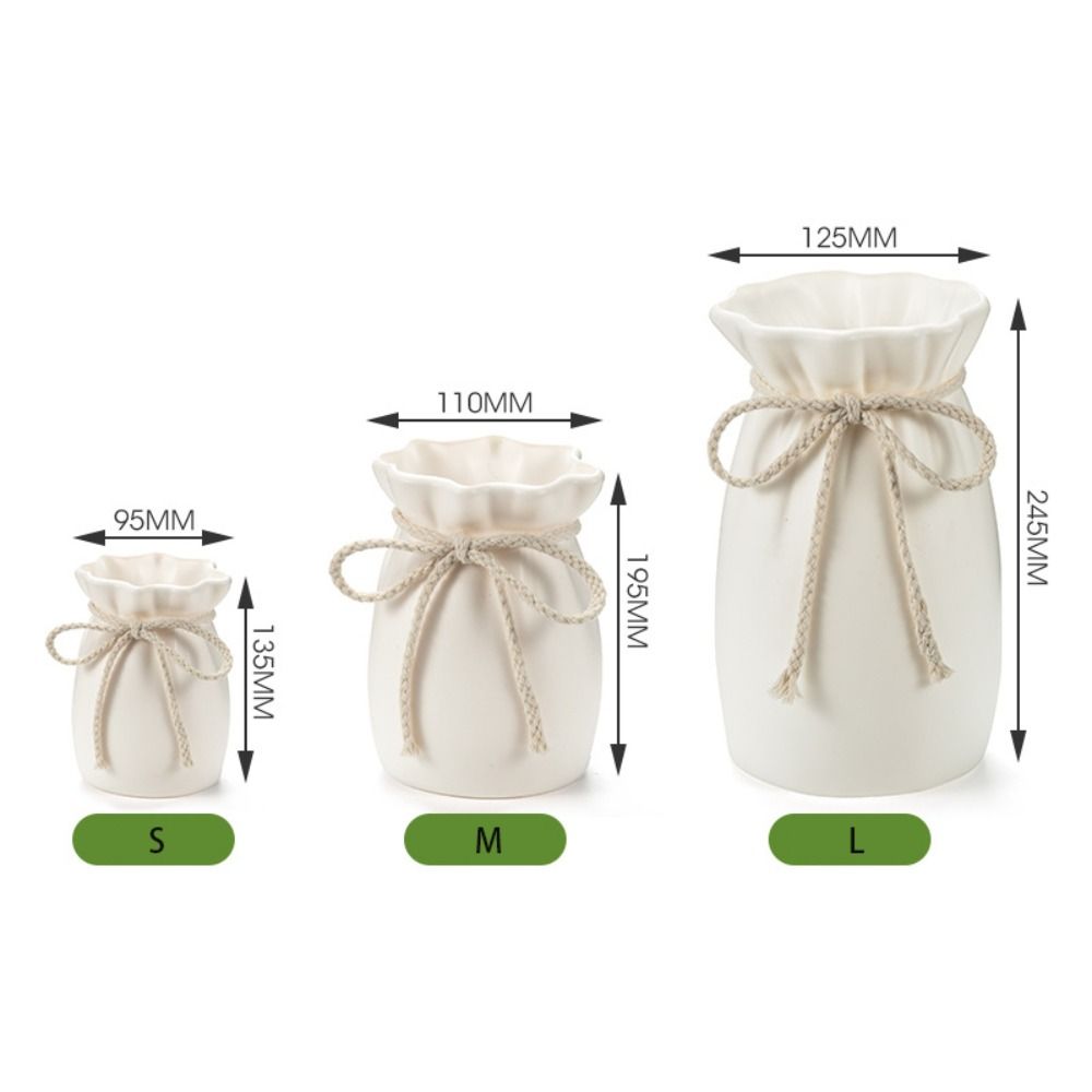 Home White Flower Vase Plastic Bow Plant Bottle Desktop Decor Ornament Garden